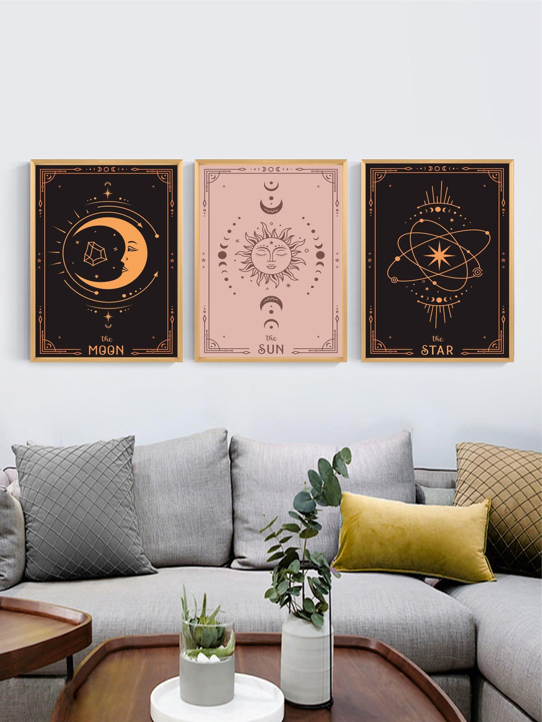 3pcs Moon Star Pattern Unframed Painting Wall Art Prints Hanging Decoration For Home Decor - Brand My Case