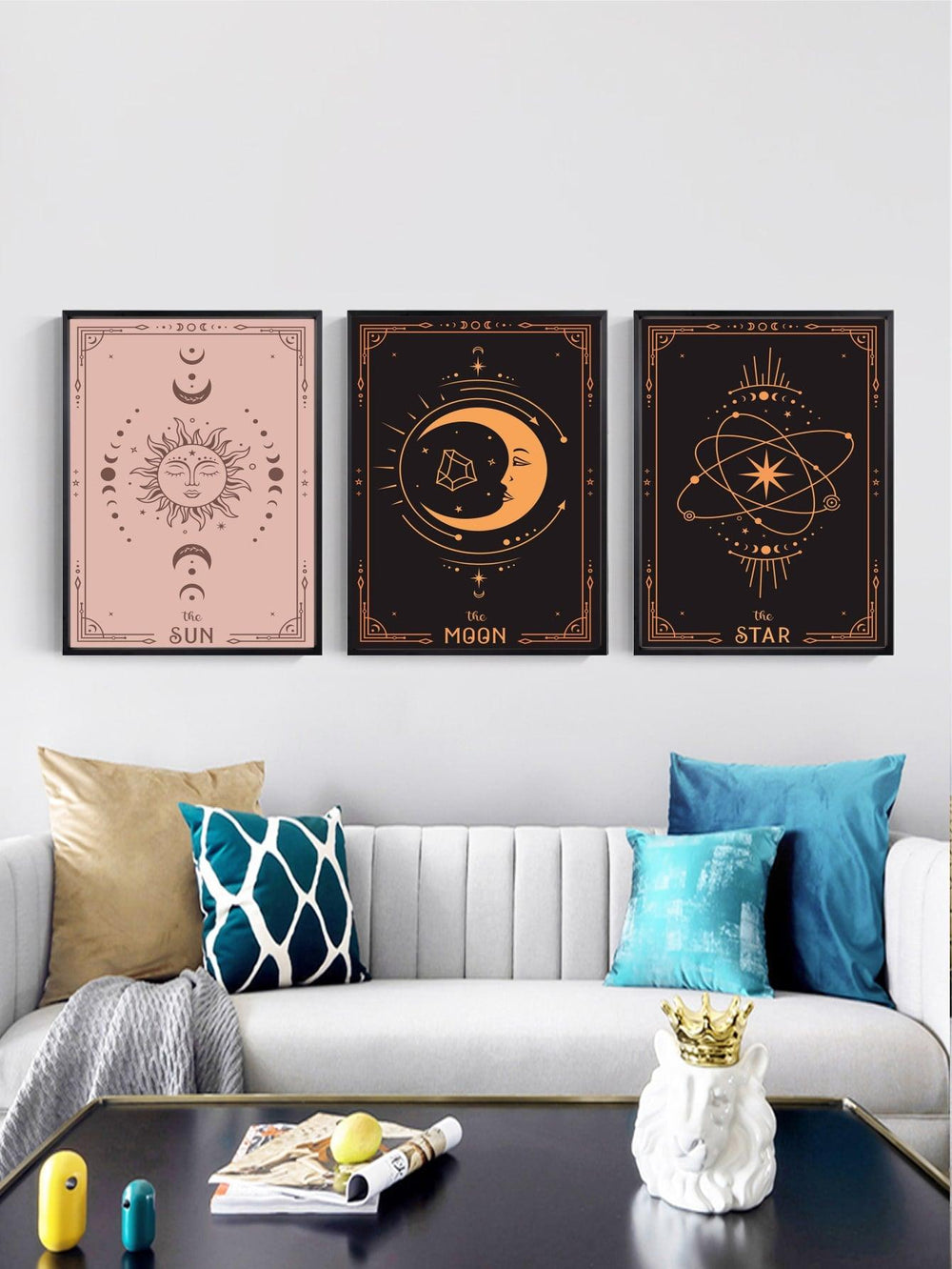 3pcs Moon Star Pattern Unframed Painting Wall Art Prints Hanging Decoration For Home Decor - Brand My Case