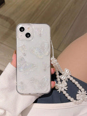 Butterfly Decor Clear Phone Case With Lanyard - Brand My Case