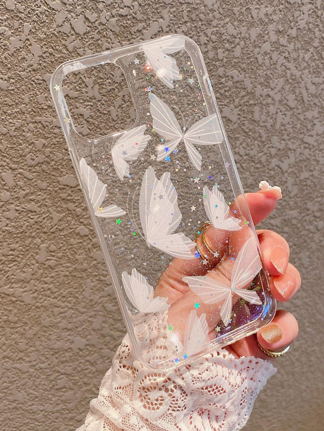 Butterfly Pattern Clear Phone Case With Lanyard - Brand My Case