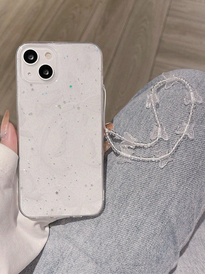 Butterfly Pattern Clear Phone Case With Lanyard - Brand My Case