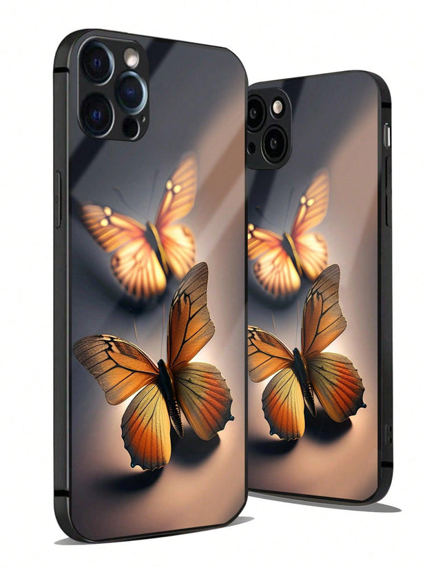Butterfly Pattern Glass Phone Case - Brand My Case