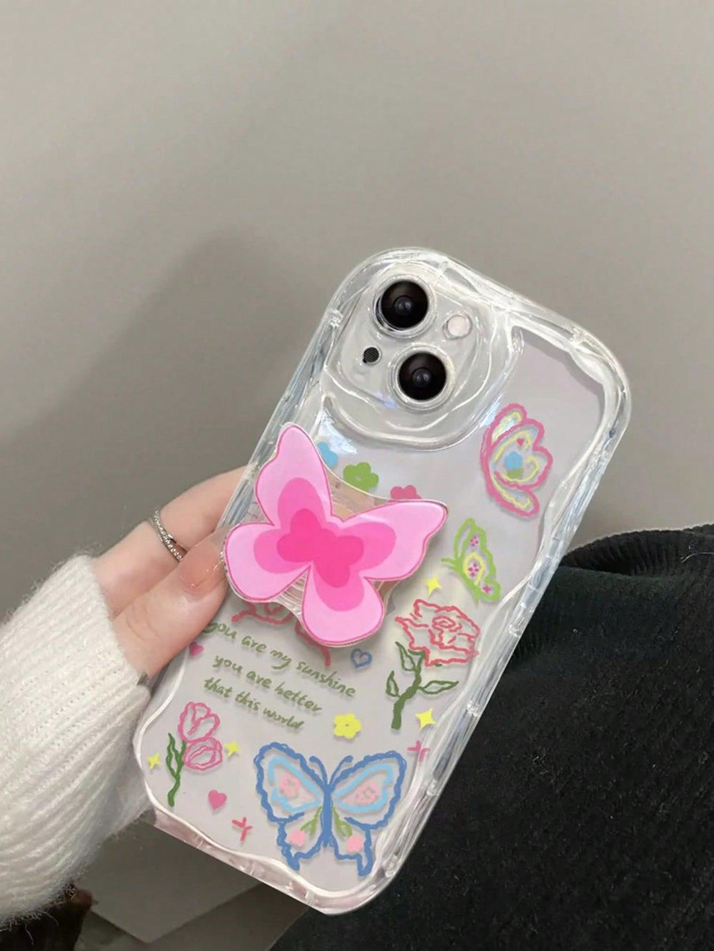 Butterfly Print Phone Case With Stand out Phone Grip - Brand My Case