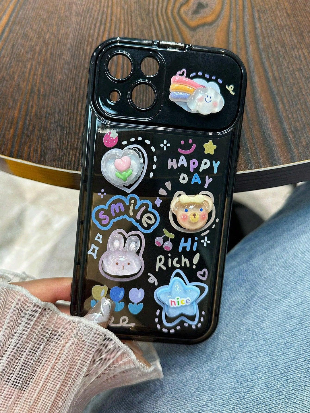 Cartoon Bear Rabbit Anti fall Phone Case With Flip Mirror - Brand My Case