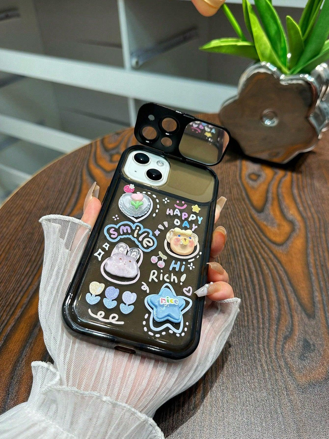 Cartoon Bear Rabbit Anti fall Phone Case With Flip Mirror - Brand My Case