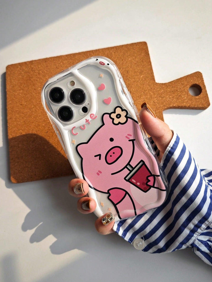 Cartoon Pig Pattern Phone Case With Lanyard - Brand My Case