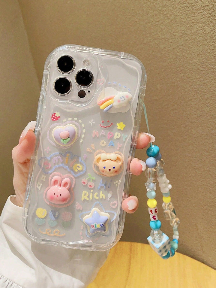 Cartoon Rabbit Decor Clear Phone Case With Lanyard - Brand My Case
