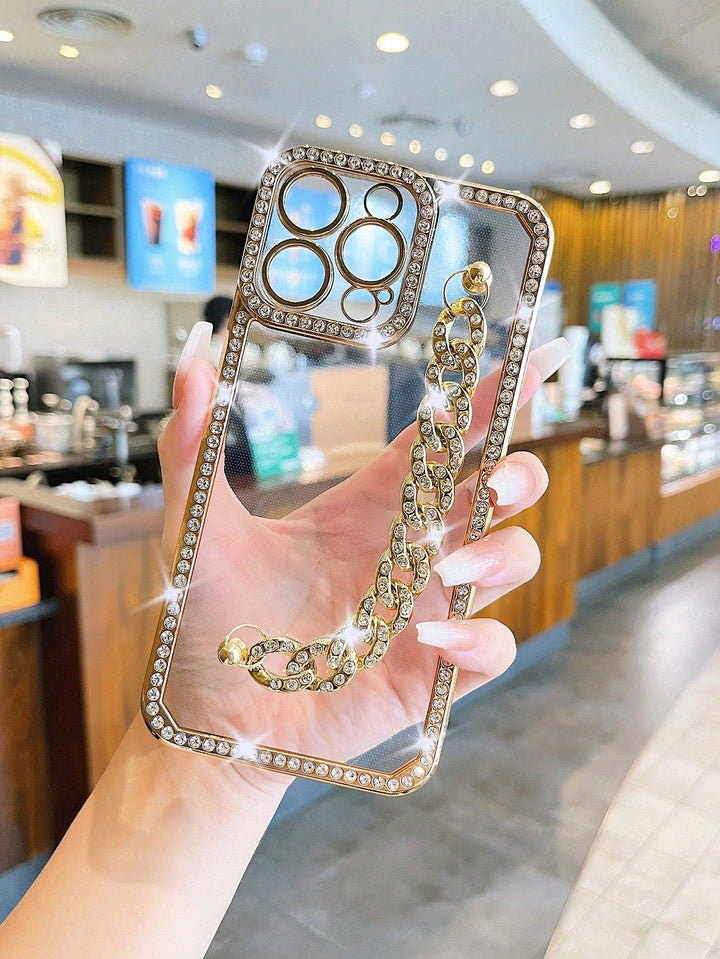 Clear Gold Phone Case With Chain Hand Strap - Brand My Case