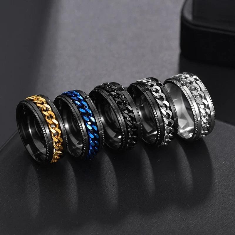 Cool Stainless Steel Rotatable Men Couple Ring High Quality Spinner Chain Rotable Rings Punk Women Man Jewelry for Party Gift - Brand My Case