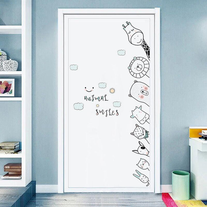 Cute Cartoon Animals Wall Stickers Door Stickers for Kids Room Bedroom Hand Drawn Wall Decals Baby Nursery Room Decoration - Brand My Case