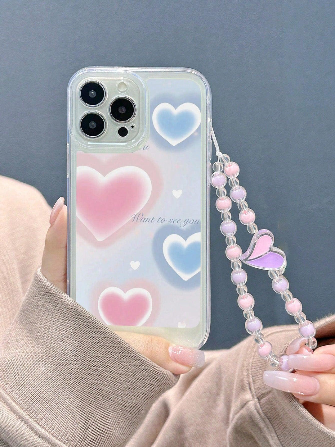 Cute Heart Pattern Phone Case w/ Lanyard - Brand My Case