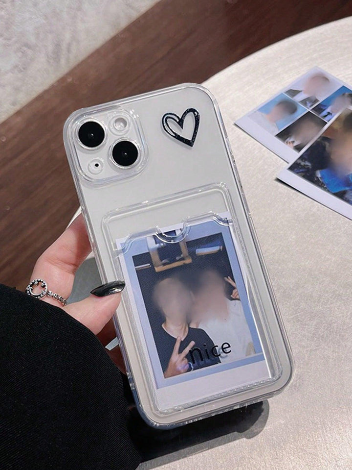 Cutie Heart Clear Phone Case With Card Slot - Brand My Case