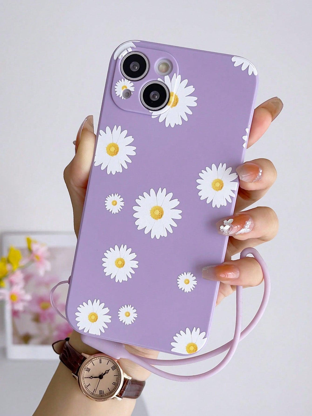 Daisy Pattern Phone Case With Lanyard - Brand My Case