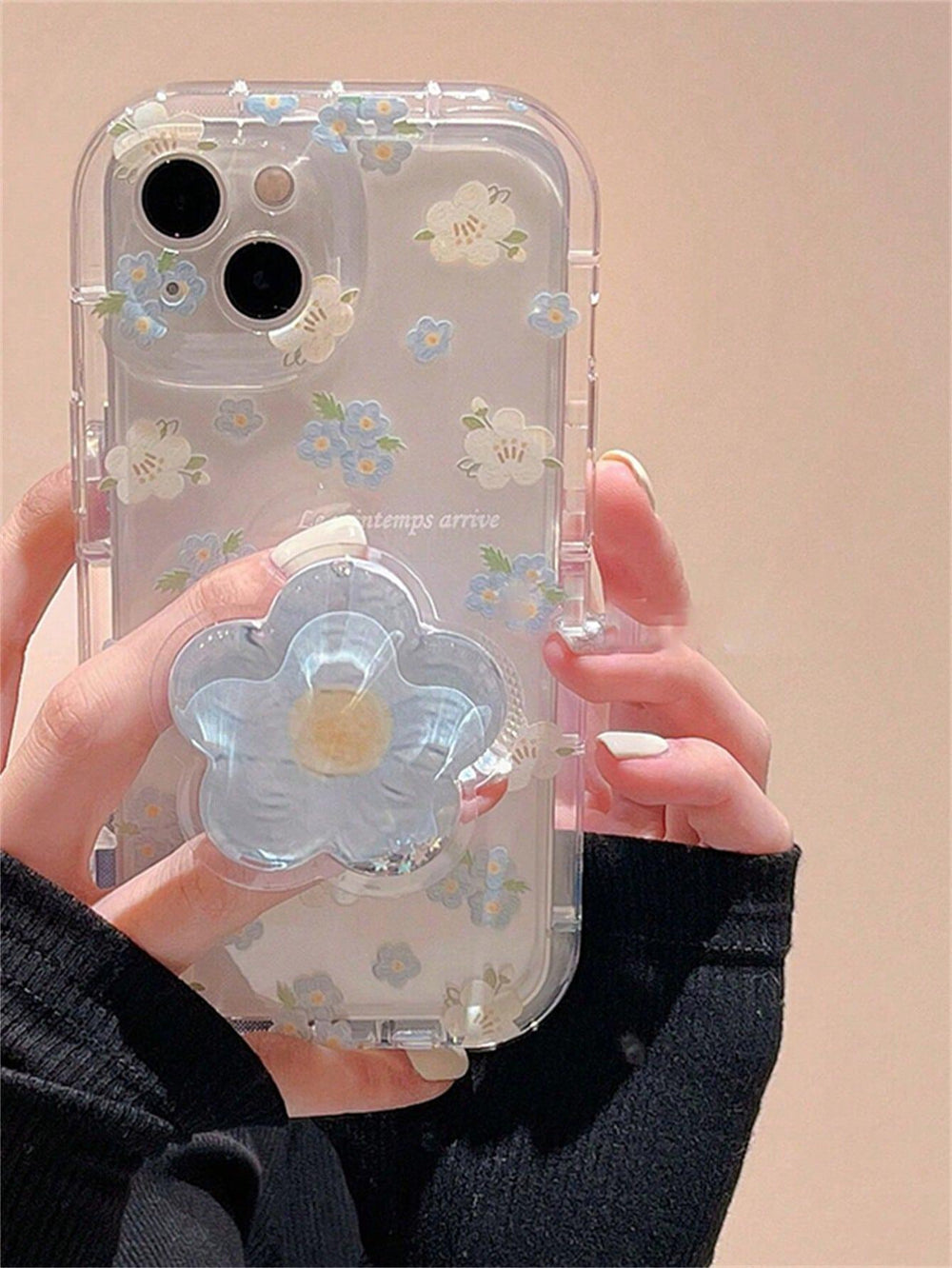 Floral Pattern Clear Phone Case With Stand Out Grip - Brand My Case