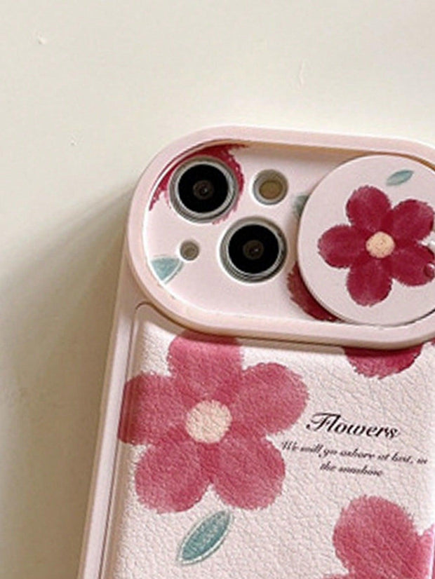 Floral Pattern Slide Camera Cover Phone Case - Brand My Case