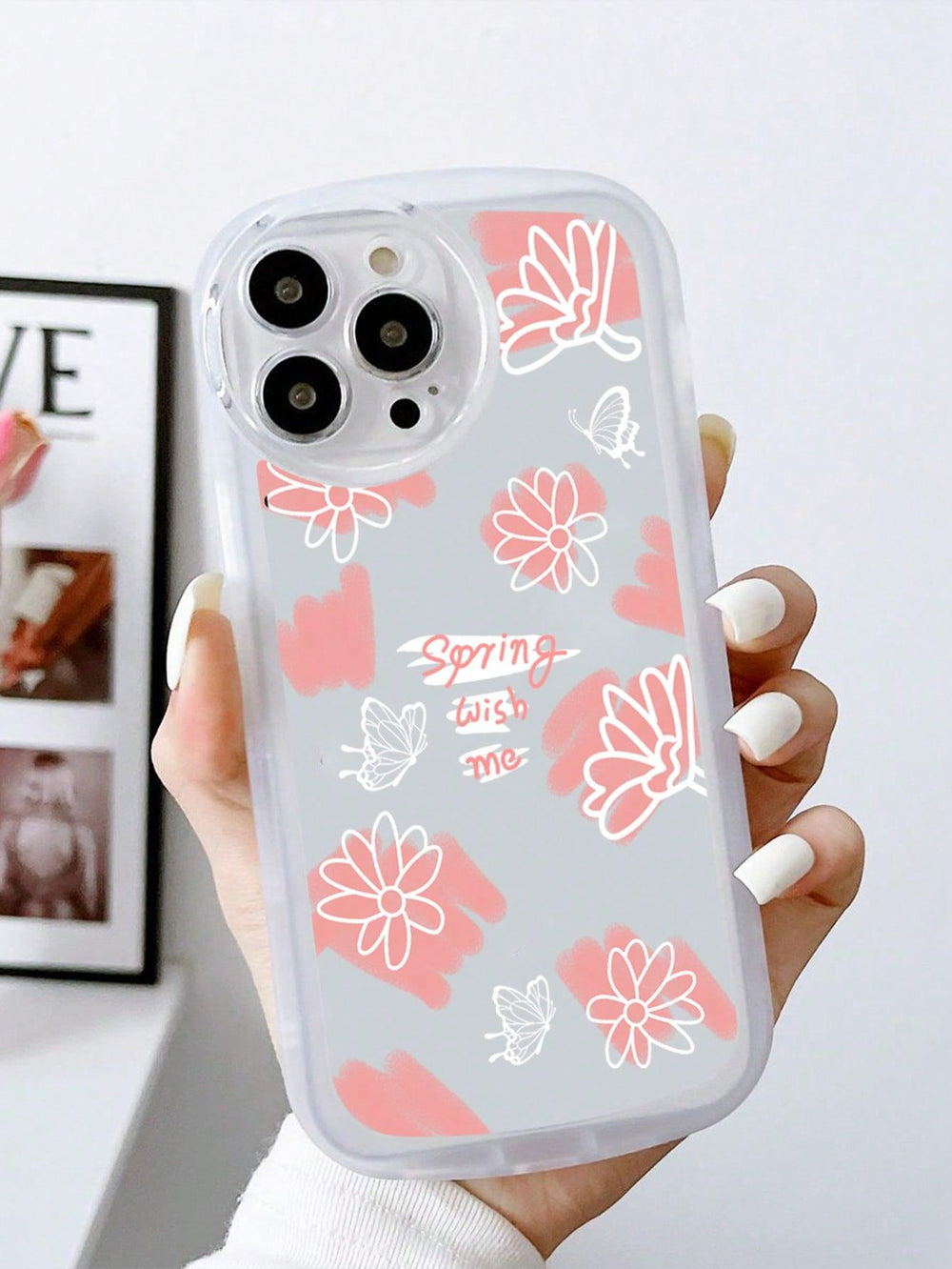 Flower Letter Graphic Clear Phone Case - Brand My Case