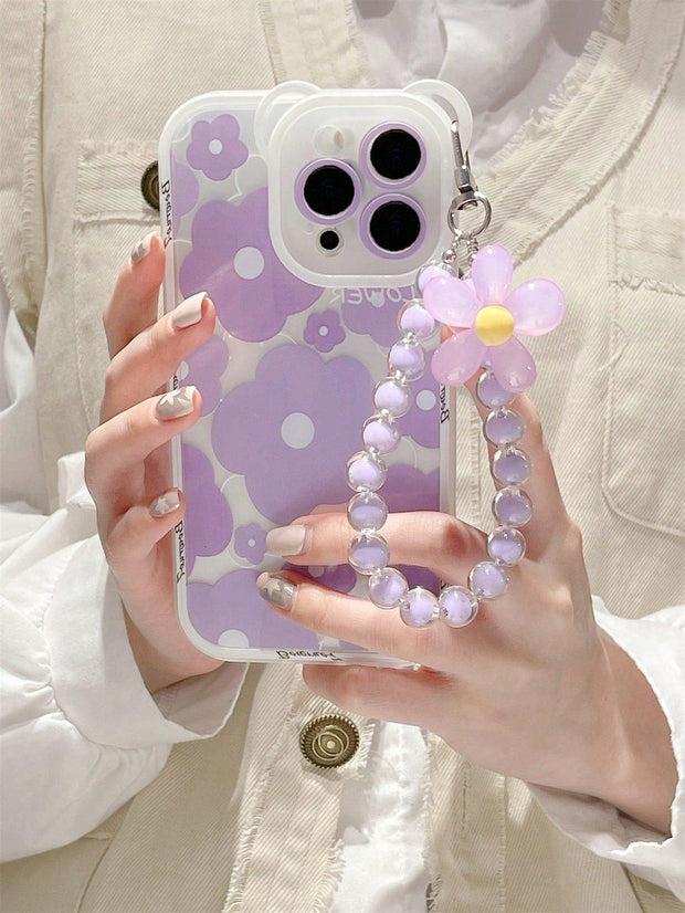 Flower Pattern Phone Case With Lanyard - Brand My Case