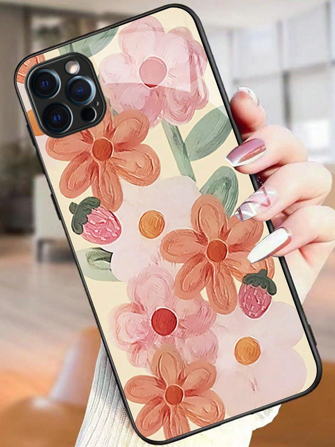 Flower Pattern Tempered Glass Phone Case - Brand My Case