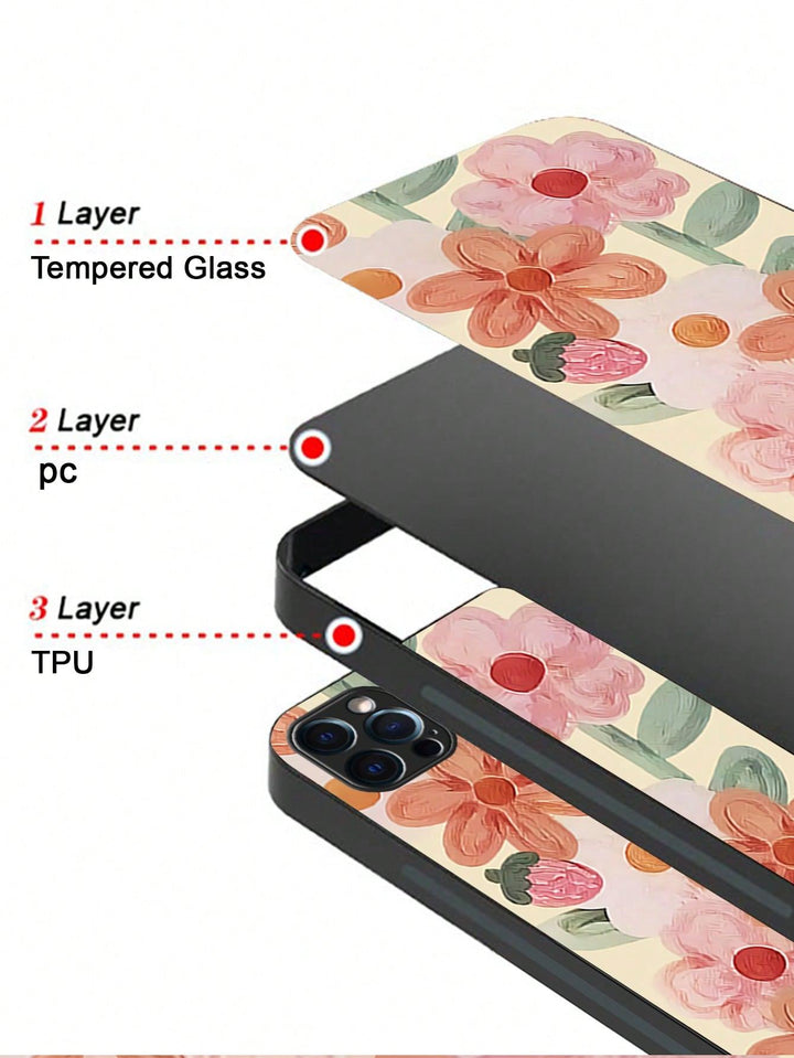 Flower Pattern Tempered Glass Phone Case - Brand My Case