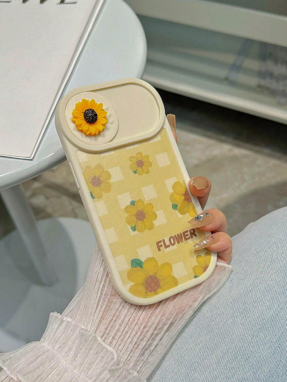 Flower Print Phone Case With Slide Camera Cover - Brand My Case