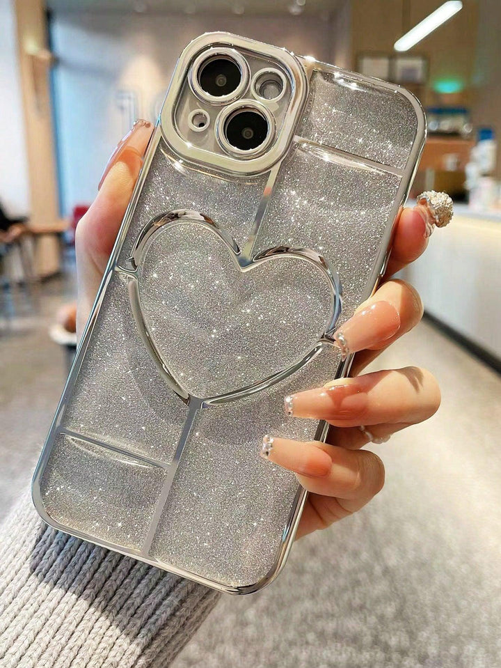 Glittery Heart Pattern Clear Phone Case - Brand My Case