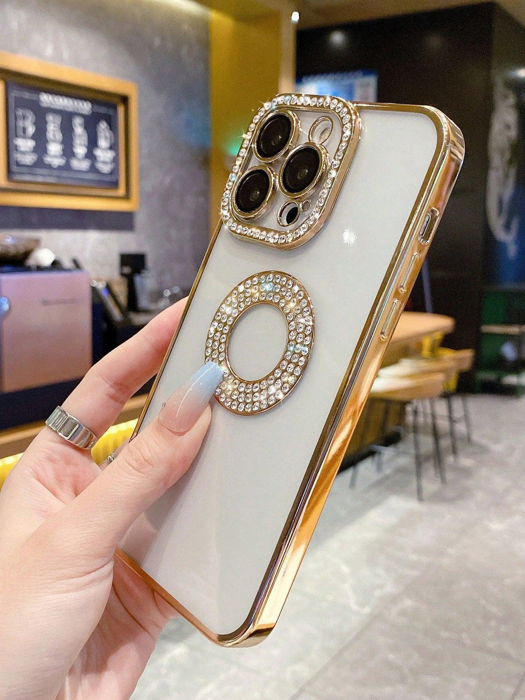 Golden Rhinestone Decor Clear Phone Case - Brand My Case