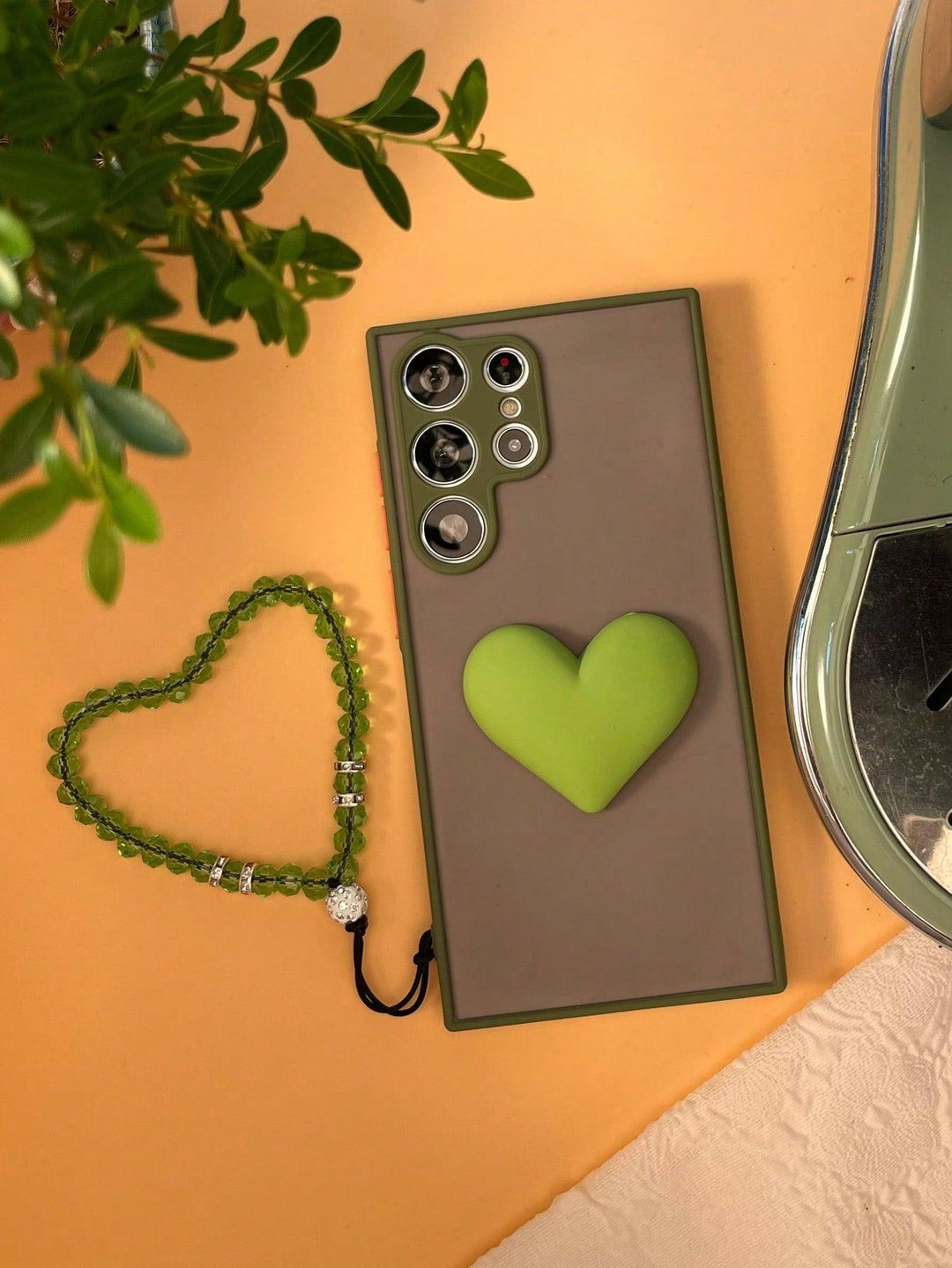 Green Contrast Frame Phone Case + Beaded Lanyard - Brand My Case
