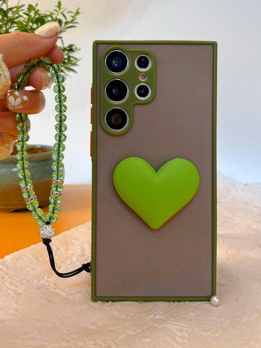 Green Contrast Frame Phone Case + Beaded Lanyard - Brand My Case