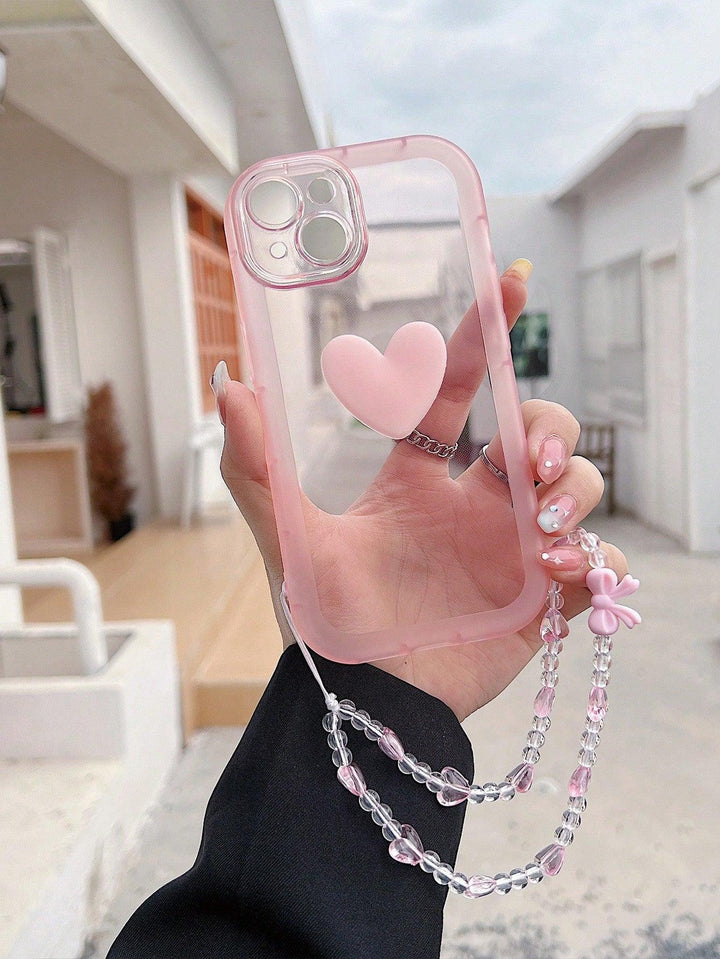 Heart Decor Clear Phone Case With Lanyard - Brand My Case