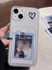 Heart Pattern Clear Phone Case With Card Slot - Brand My Case