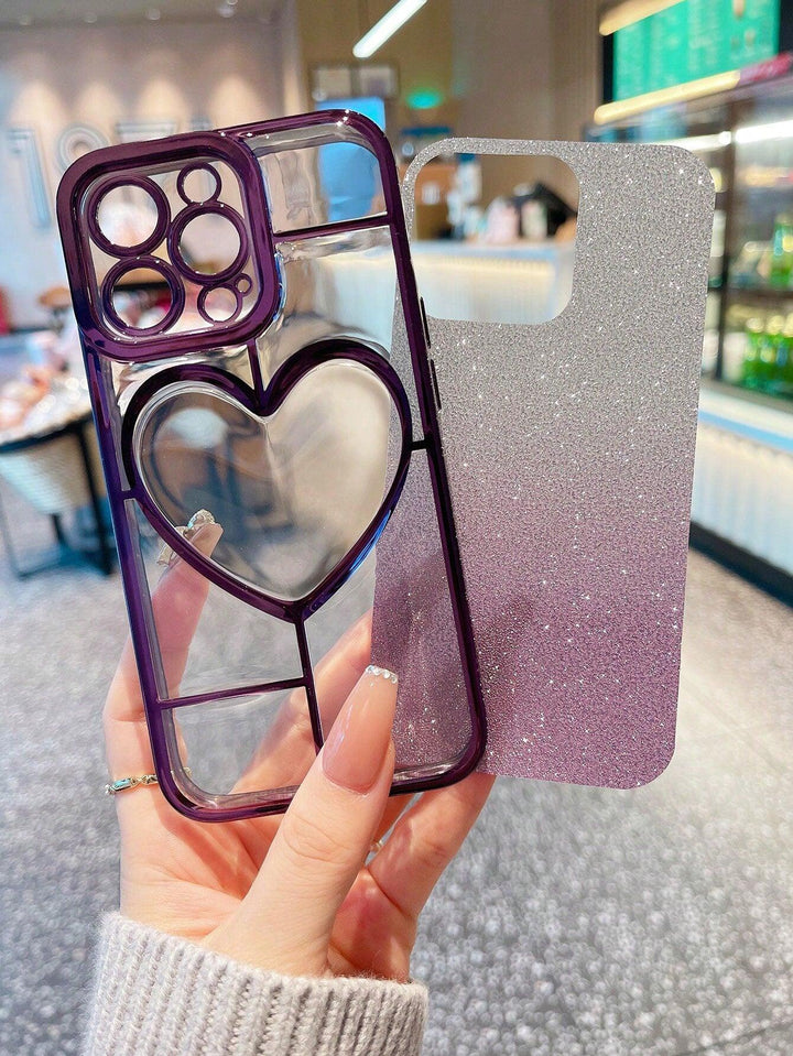 Heart Pattern Clear Phone Case With Glitter Paper - Brand My Case