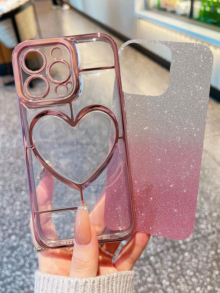 Heart Pattern Clear Phone Case With Glitter Paper - Brand My Case