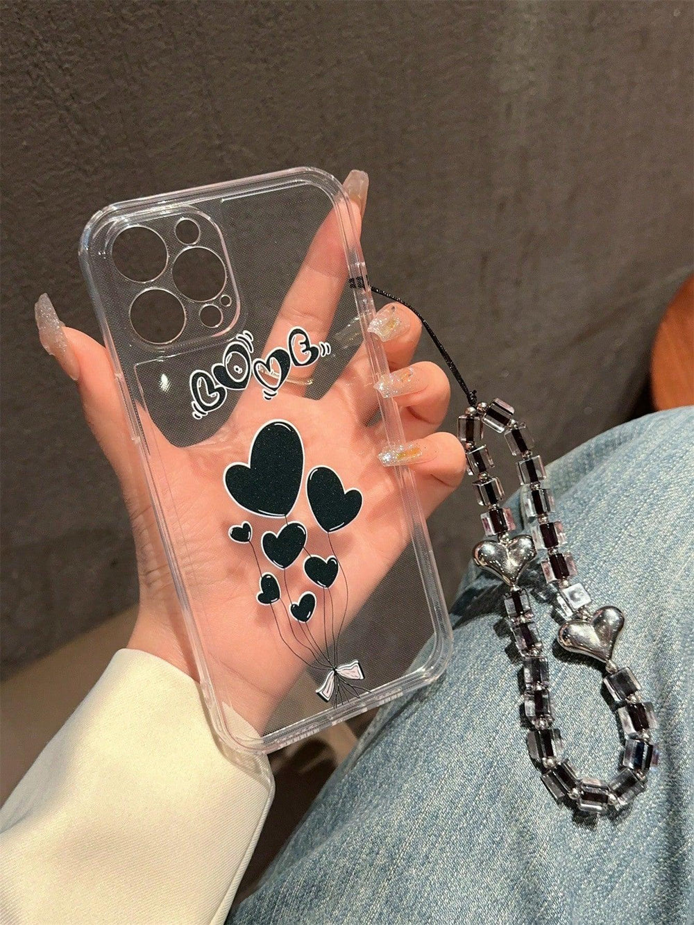 Heart Print Clear Phone Case With Lanyard - Brand My Case