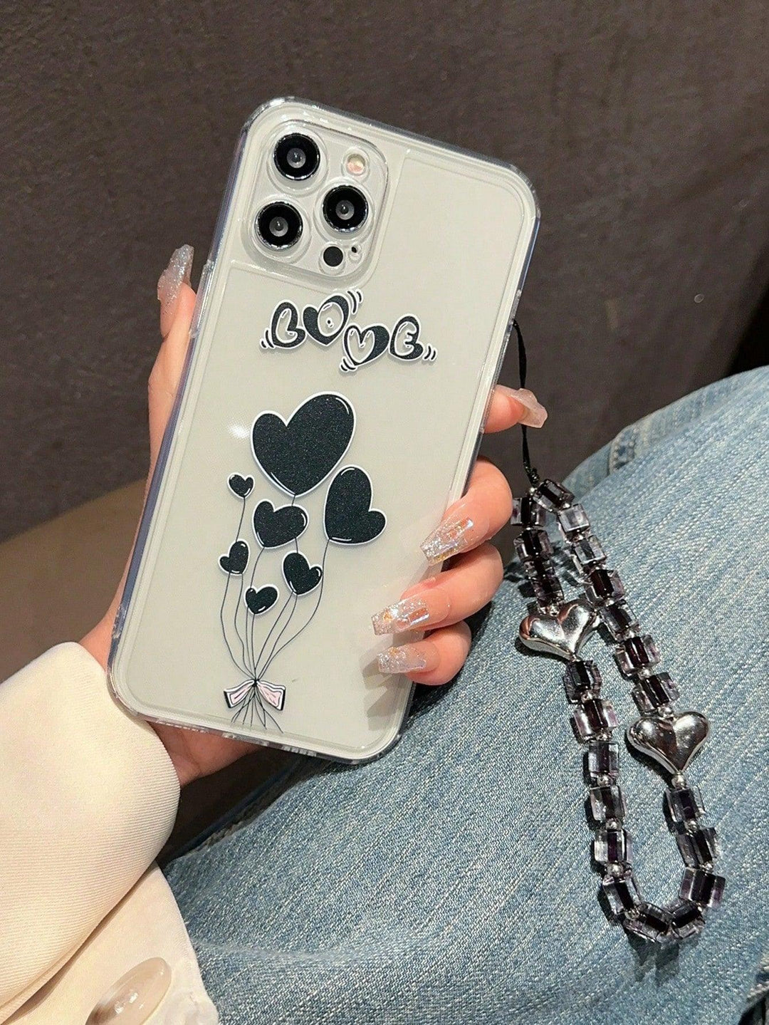 Heart Print Clear Phone Case With Lanyard - Brand My Case