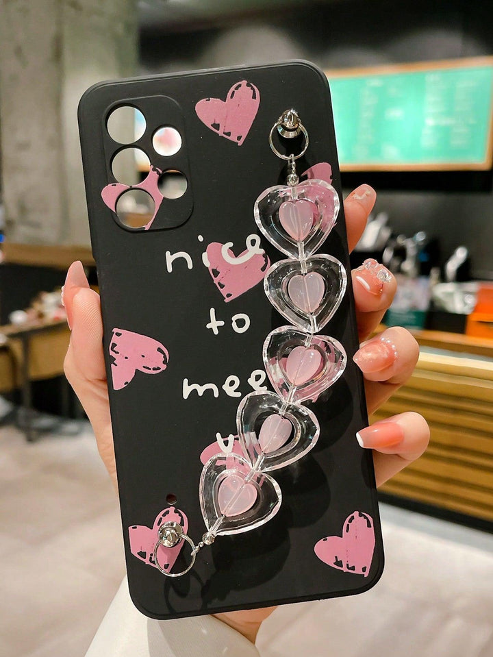 Heart Print Phone Case With Hand Strap - Brand My Case