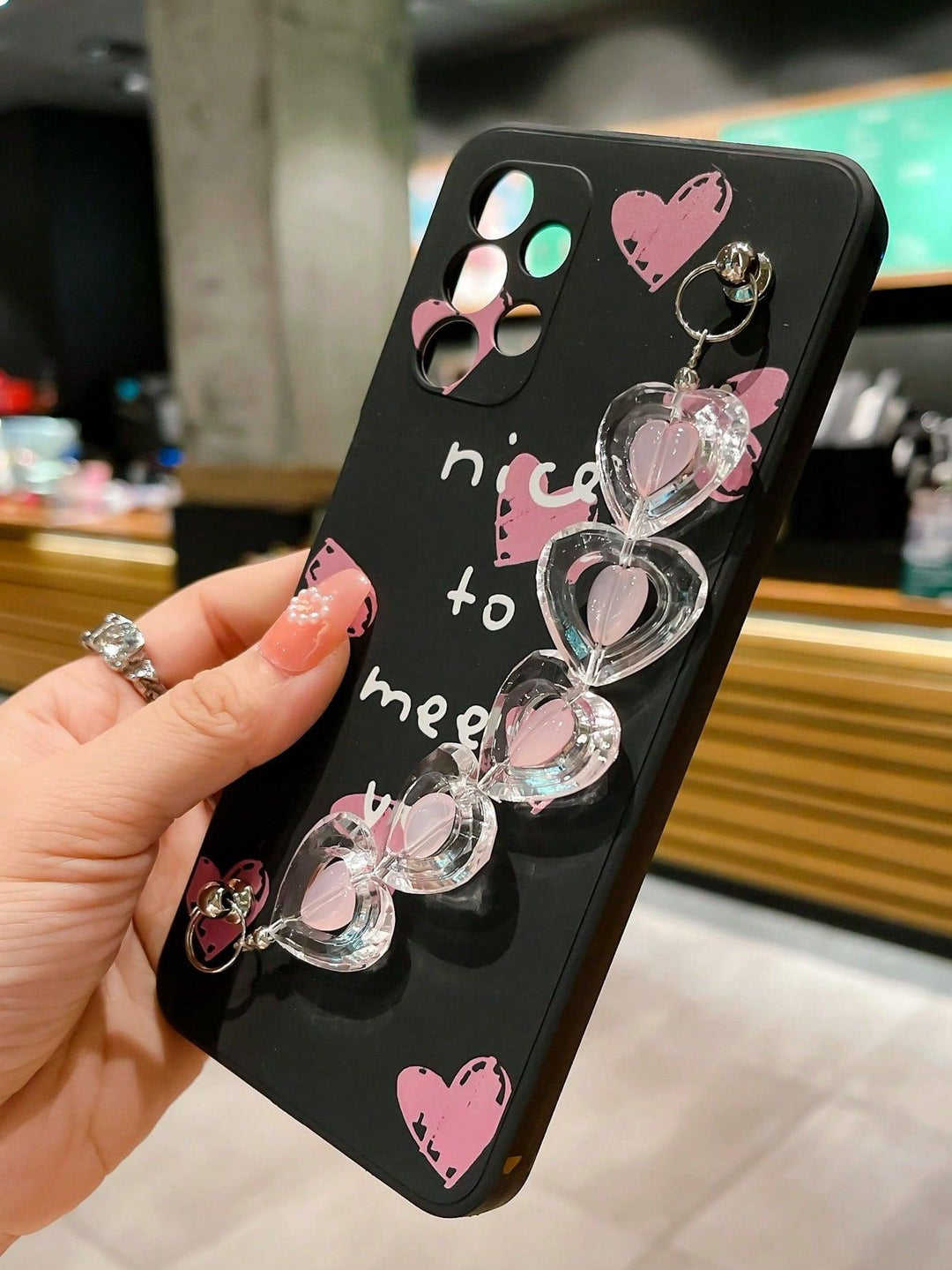 Heart Print Phone Case With Hand Strap - Brand My Case