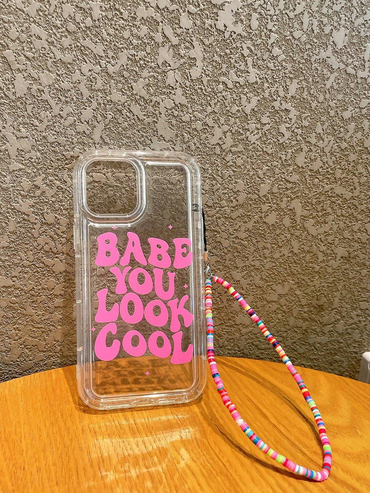 Letter Graphic Clear Phone Case With Lanyard - Brand My Case