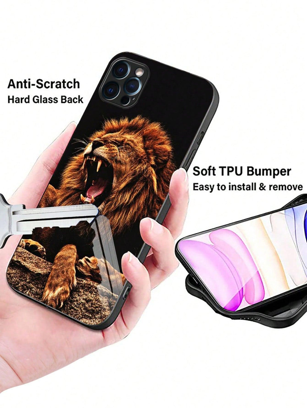 Lion Pattern Tempered Glass Phone Case - Brand My Case