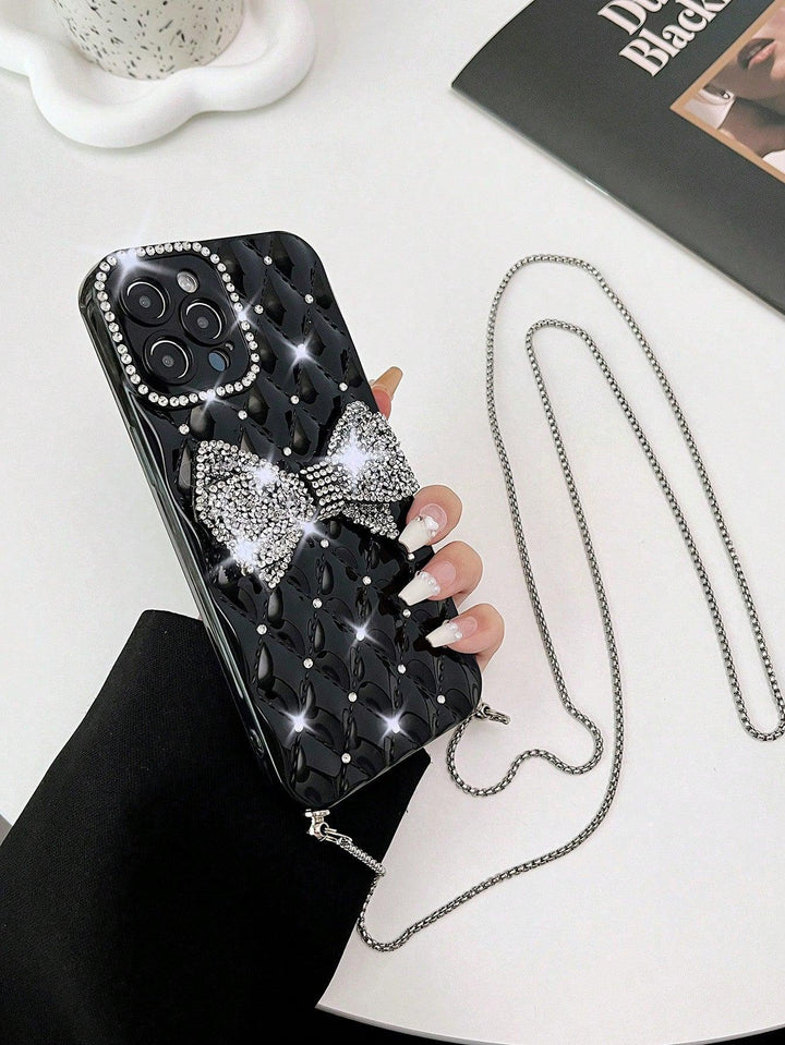 Rhinestone Bow Decor Phone Case With Strap - Brand My Case
