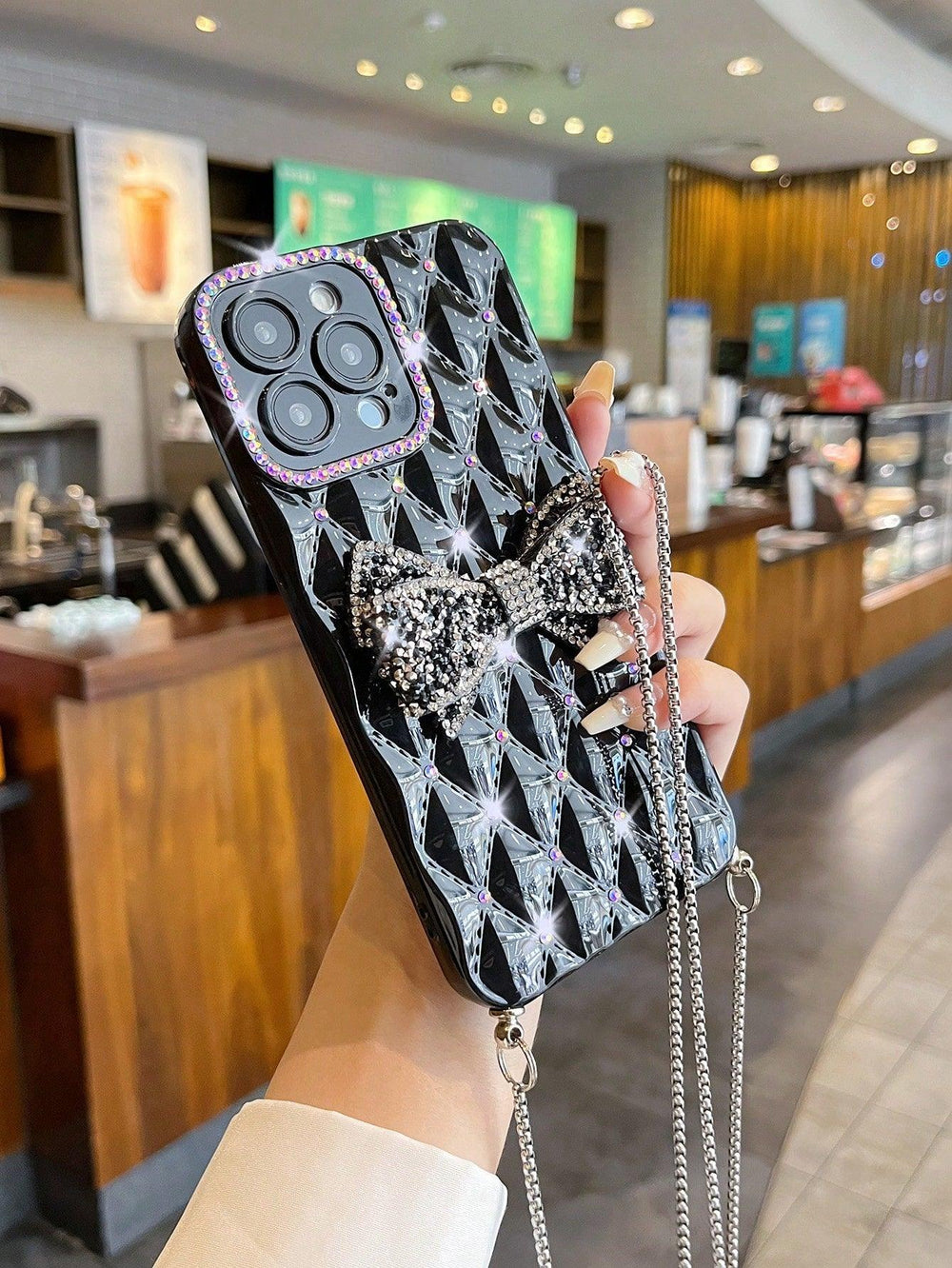 Rhinestone Bow Decor Phone Case With Strap - Brand My Case