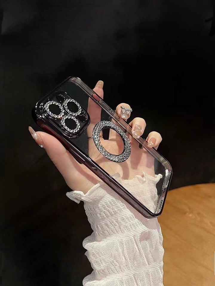 Rhinestone Decor Contrast Frame Clear Phone Case - Brand My Case