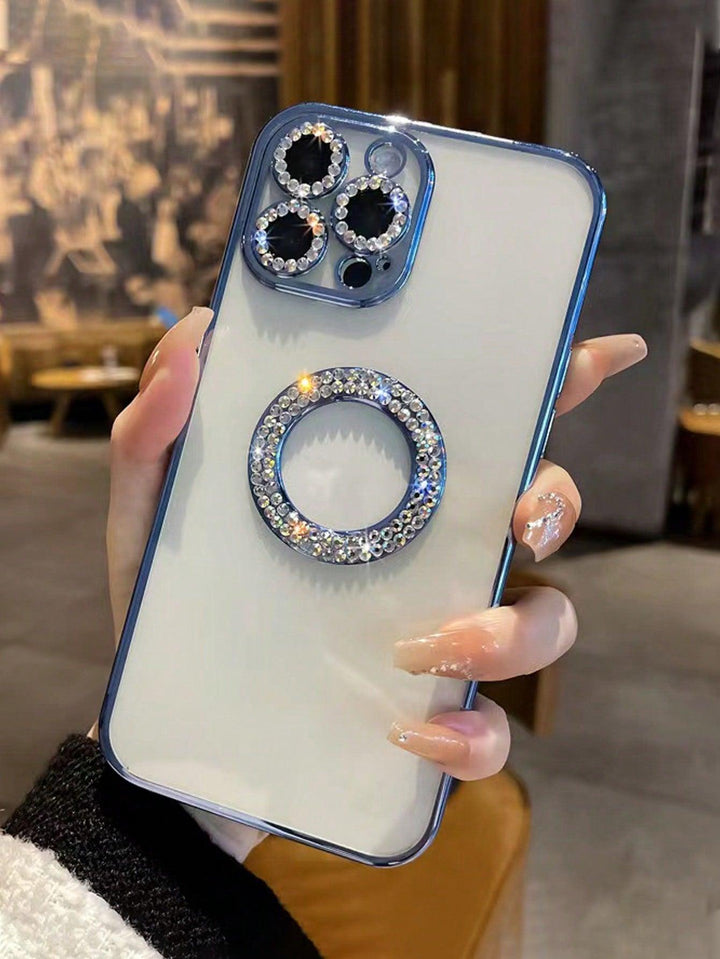 Rhinestone Decor Contrast Frame Clear Phone Case - Brand My Case