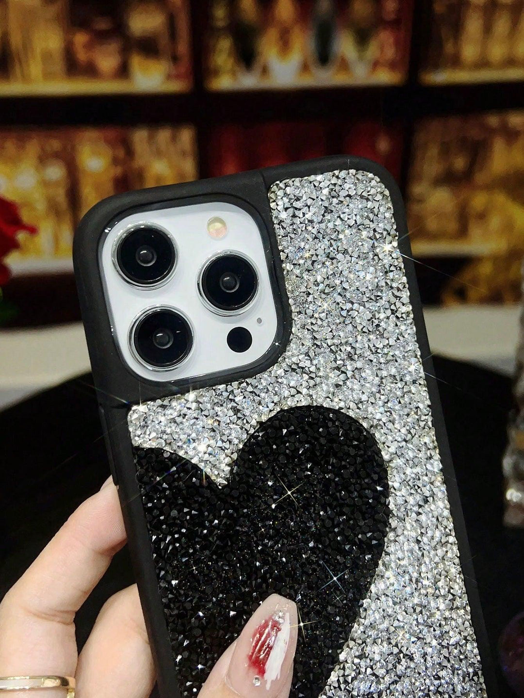 Rhinestone Decor Heart Glitter Phone Case - Brand My Case