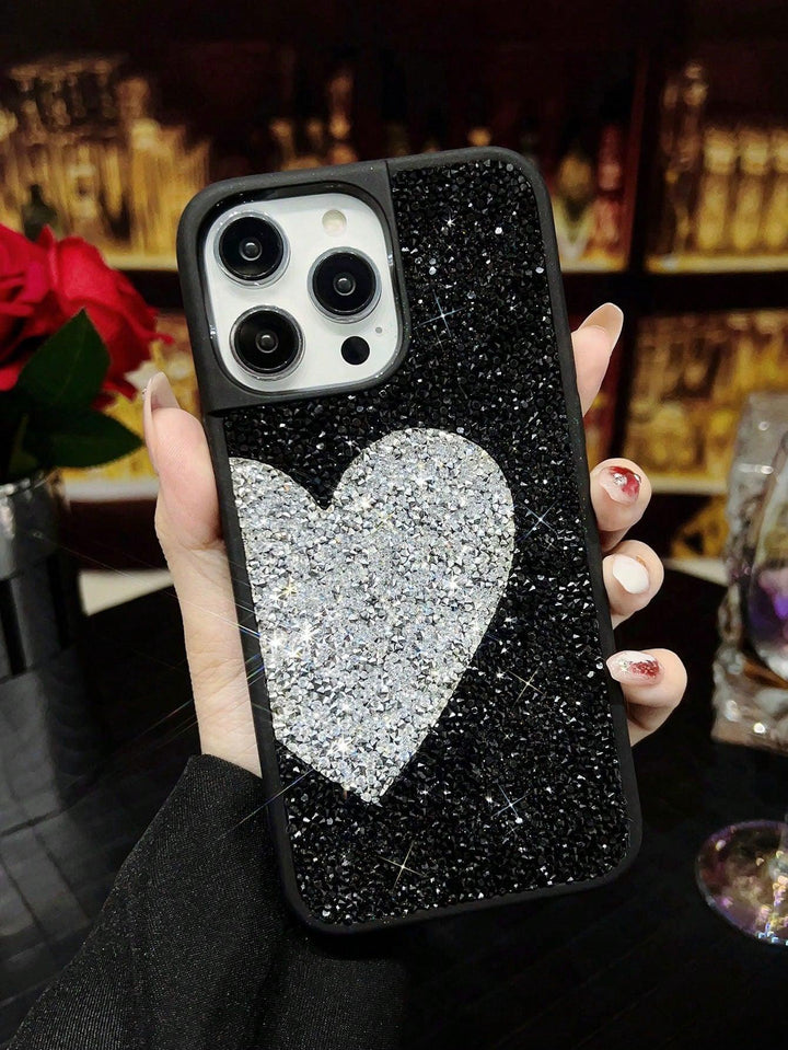 Rhinestone Decor Heart Glitter Phone Case - Brand My Case