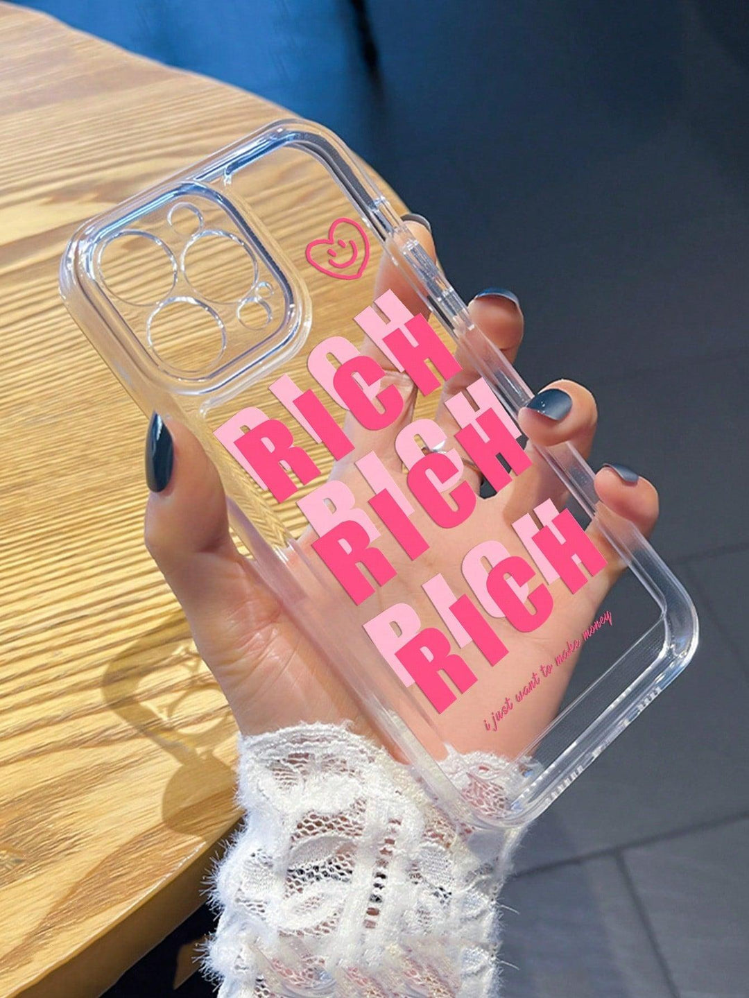 RICH Letter Graphic Clear Phone Case - Brand My Case