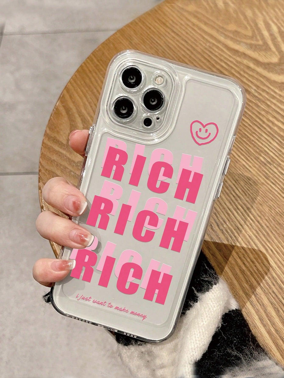 RICH Letter Graphic Clear Phone Case - Brand My Case