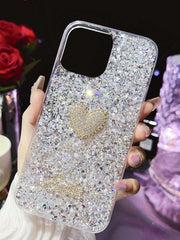 Sequin Rhinestone Heart Decor Phone Case - Brand My Case