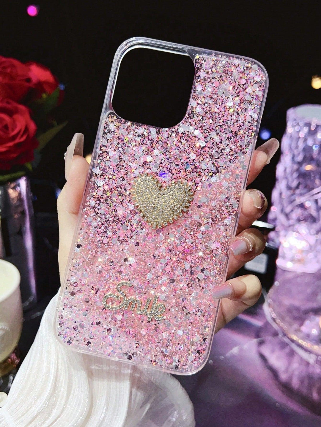 Sequin Sparkle Heart Decor Phone Case - Brand My Case