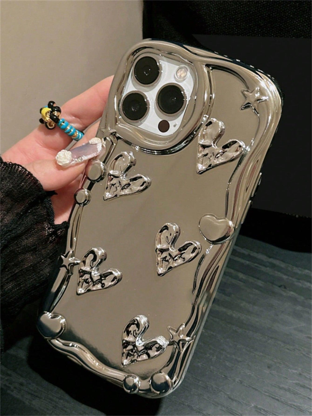 Silver Heart Decor Phone Case - Brand My Case