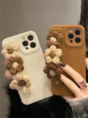 Solid Phone Case With Flower Decor Wrist Strap - Brand My Case